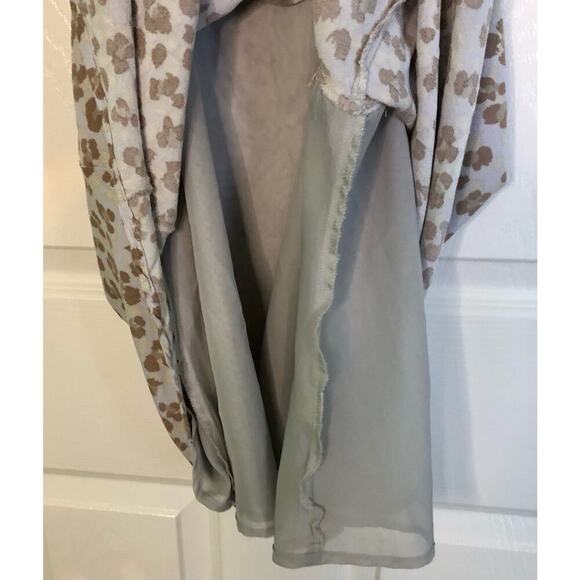 By Together Blue Khaki & Cream Leopard Print Swing Tank Tie Back - Size Large - Picture 5 of 7